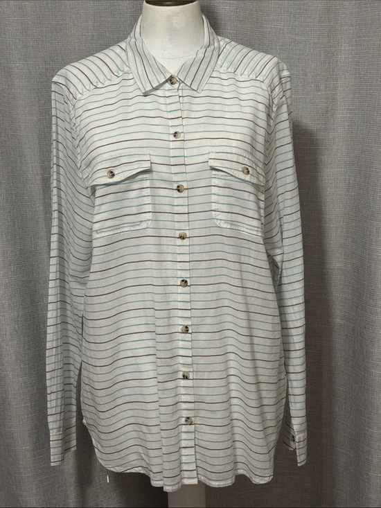 Tops - Toad & Co Organic Cotton Button Up-XL-Slightly Sheer-White/Blue-Lightweight-EUC